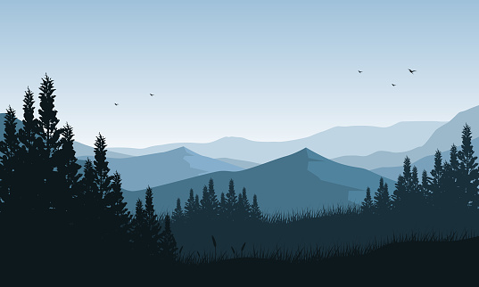 Wonderful blue sky color on the mountains from outside the city.Vector illustration of a city