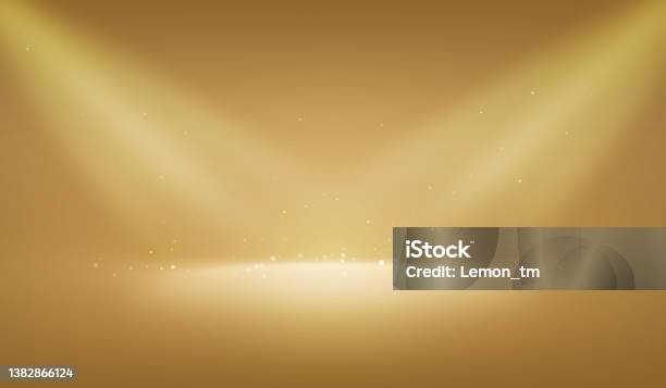 Abstract Background Gold Light Glitter Show Stage Of Glow Shiny Golden Scene Luxury Backdrop Or Empty Sparkle Podium Award Spotlight Celebration And Shine Studio Display Bokeh On Glamour Wallpaper Stock Photo - Download Image Now