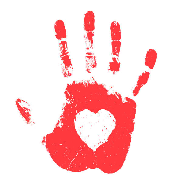 ilustrações de stock, clip art, desenhos animados e ícones de hand print vector illustration with heart shape - fingerprint thumbprint track human finger