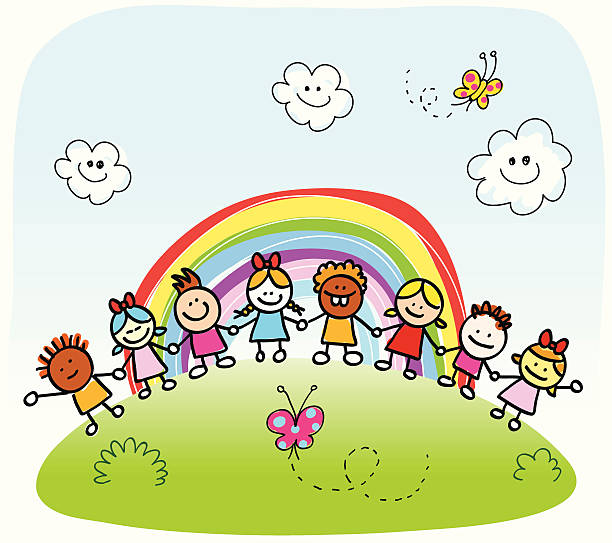 Happy Children Holding Hands Playing Outside Springsummer Nature Cartoon  Stock Illustration - Download Image Now - iStock