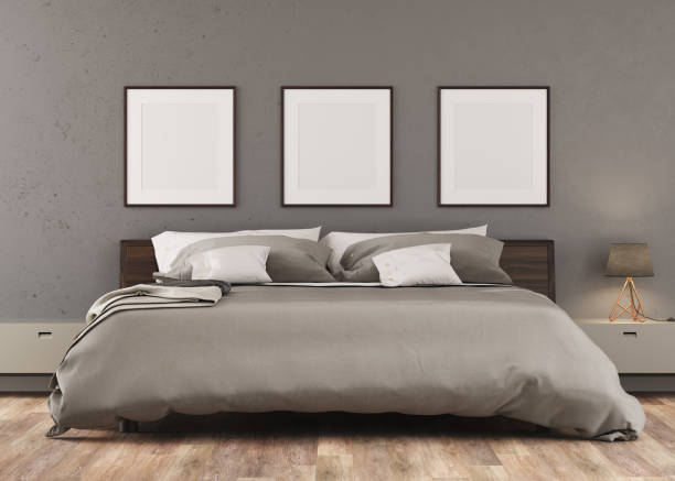 istock 3d illustration with three blank canvases, for a bedroom. Front view 1382881959