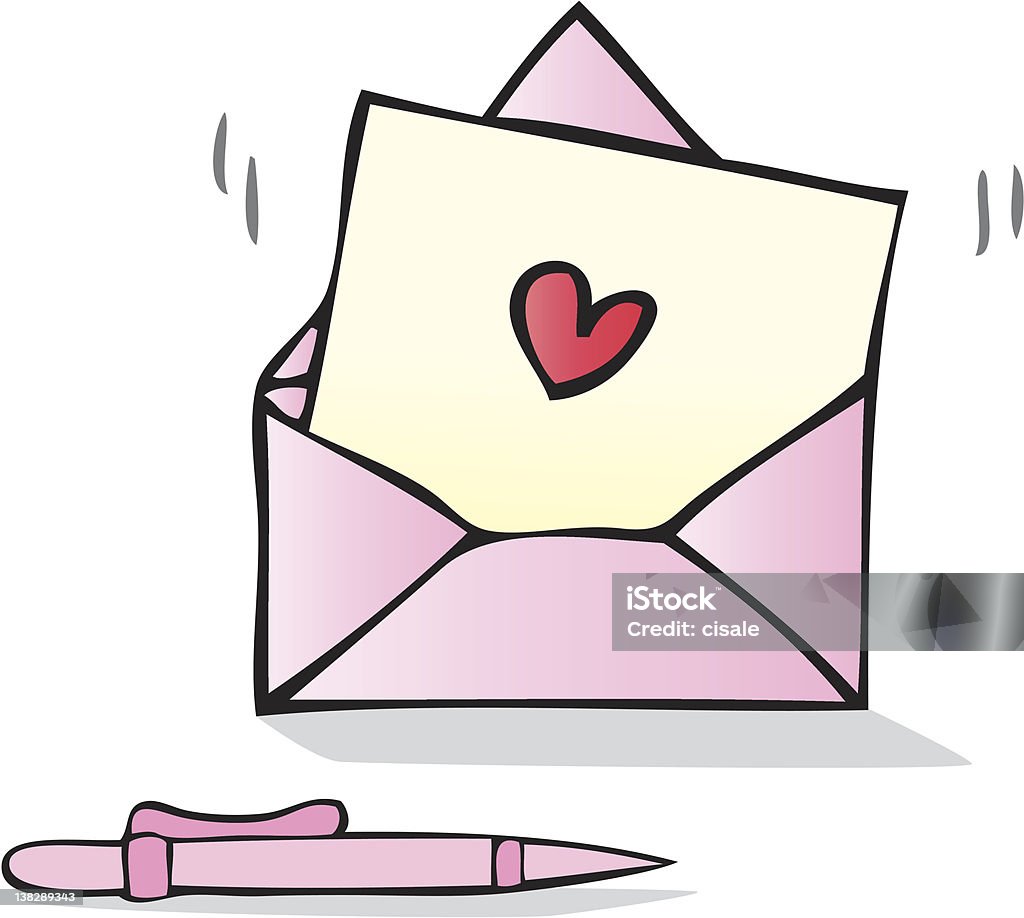 Lettera d'amore con cuore a forma di fumetto illustrazione - arte vettoriale royalty-free di Lettera d'amore