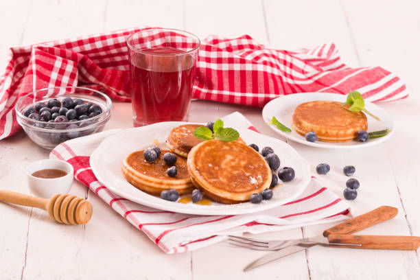 istock Pancakes with blueberries and chocolate cream. 1382895670
