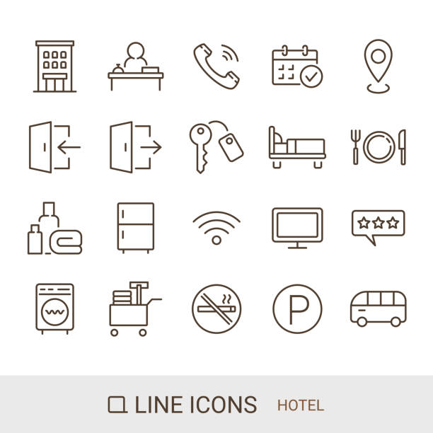 ilustraciones, imágenes clip art, dibujos animados e iconos de stock de icono del sitio ec, servicio del hotel, icono de línea - tv reception