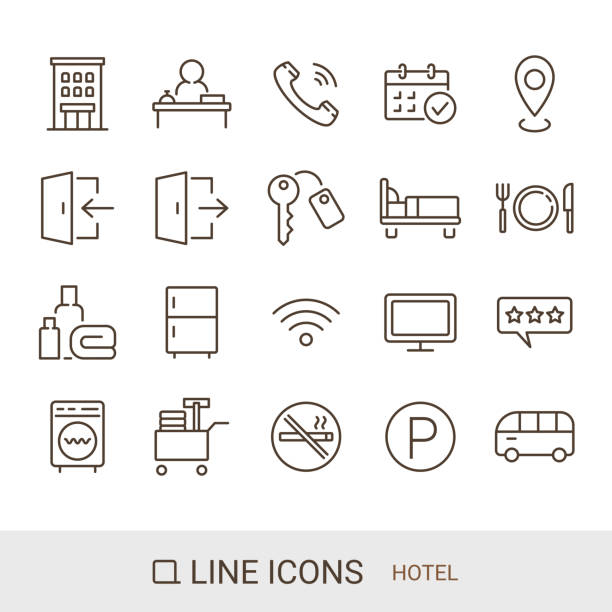 ilustrações, clipart, desenhos animados e ícones de ícone do site da ce, serviço de hotel, ícone de linha - hotel key illustrations