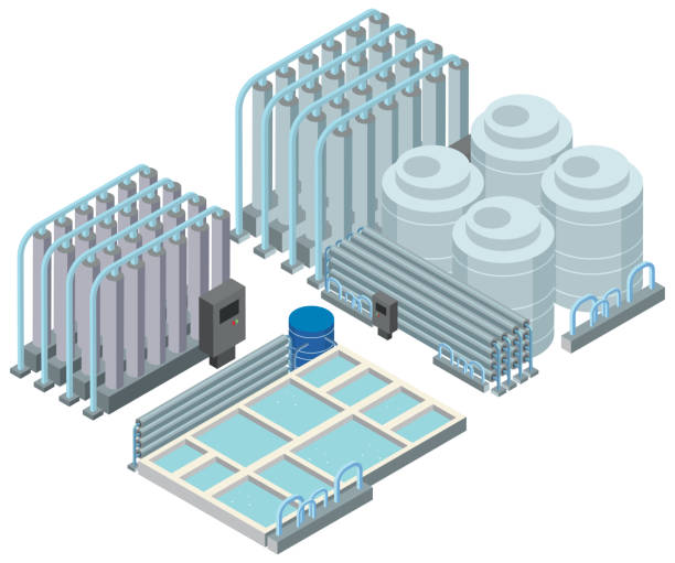 ilustrações de stock, clip art, desenhos animados e ícones de isometric industrial area of desalination plant - desalination