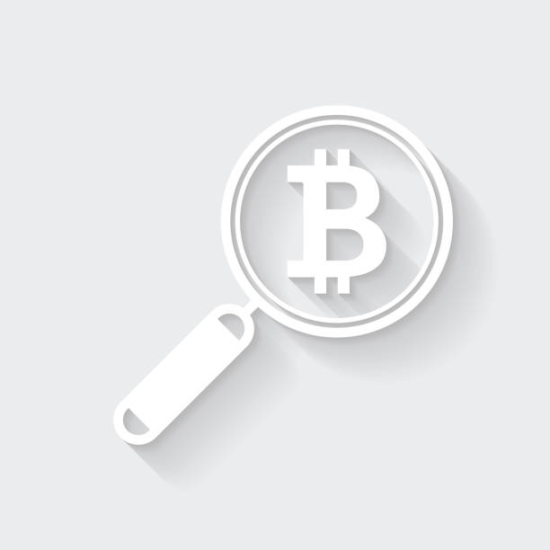 istock Magnifying glass with Bitcoin sign. Icon with long shadow on blank background - Flat Design 1382907029