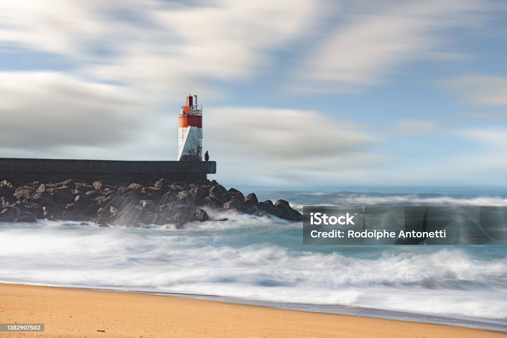 Lighthouse Long Exposure in Hossegor - France Beach Stock Photo