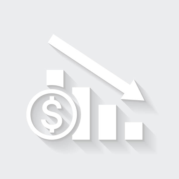 ilustrações de stock, clip art, desenhos animados e ícones de chart of decreased dollar rate. icon with long shadow on blank background - flat design - price drop