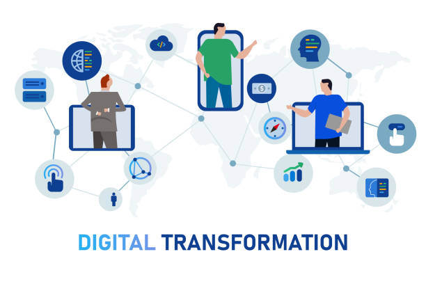 Digital transformation company corporate business change future era Digital transformation company corporate business change future era vector dx stock illustrations