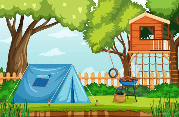 istock Scene of backyard with kids and fence 1382912642