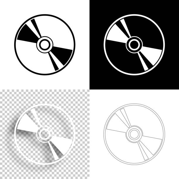 CD or DVD. Icon for design. Blank, white and black backgrounds - Line icon Icon of "CD or DVD" for your own design. Four icons with editable stroke included in the bundle: - One black icon on a white background. - One blank icon on a black background. - One white icon with shadow on a blank background (for easy change background or texture). - One line icon with only a thin black outline (in a line art style). The layers are named to facilitate your customization. Vector Illustration (EPS10, well layered and grouped). Easy to edit, manipulate, resize or colorize. Vector and Jpeg file of different sizes. cd stock illustrations