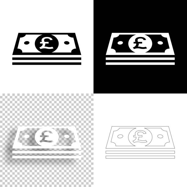 pfund-banknoten. icon für design. leere, weiße und schwarze hintergründe - liniensymbol - heap currency british pounds stack stock-grafiken, -clipart, -cartoons und -symbole