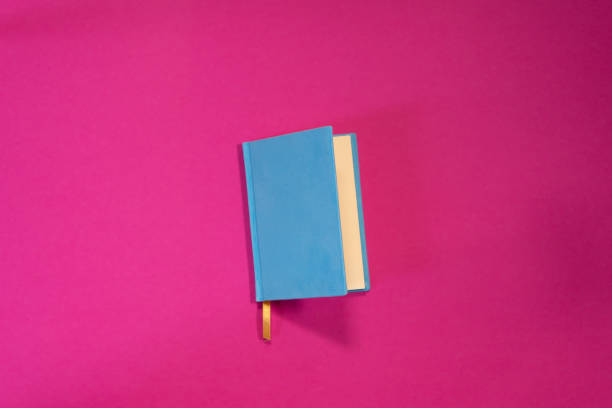 istock Blue blank notebook for your inscription on a pink summer background. 1382916114