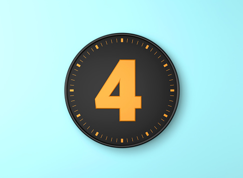 Number 4 Over Black wall clock on blue background.