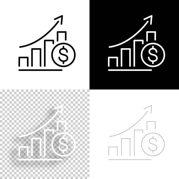 ilustraciones, imágenes clip art, dibujos animados e iconos de stock de gráfico del aumento de la tasa del dólar. icono para el diseño. fondos en blanco, blancos y negros - icono de línea - moving up prosperity growth arrow sign