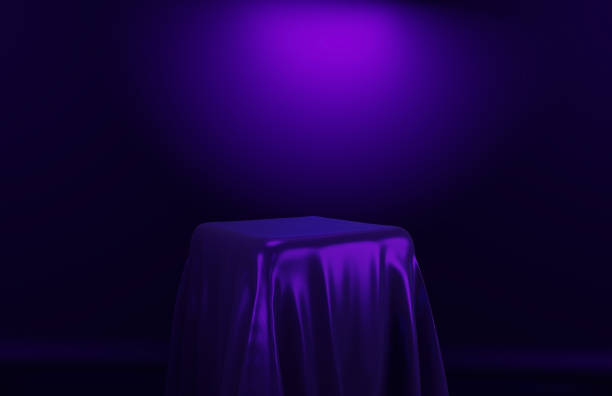 istock Sophisticated Empty Podium With Cloth And Fabric Dimmed Background Royal Blue Colors Illustrative Product Background For Graphic Design 3D Illustration 1382916288