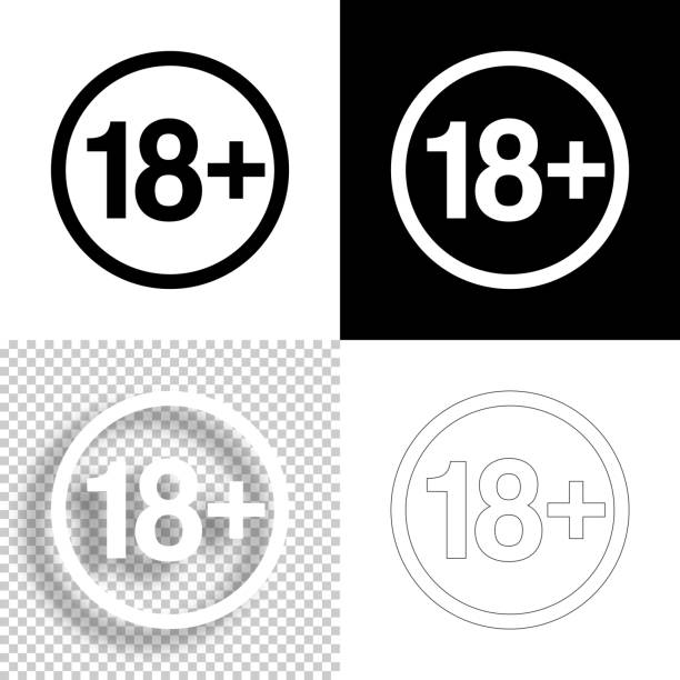 ilustraciones, imágenes clip art, dibujos animados e iconos de stock de 18+ dieciocho signo más - restricción de edad. icono para el diseño. fondos en blanco, blancos y negros - icono de línea - 18