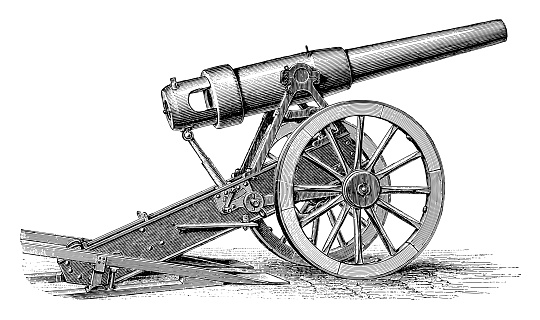 Vintage engraved illustration isolated on white background - Old artillery cannon (15cm)