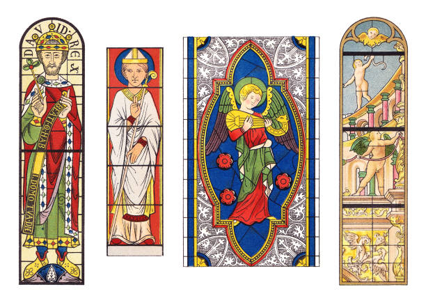 witraże - ilustracja w kolorze vintage - stained glass window church chapel stock illustrations