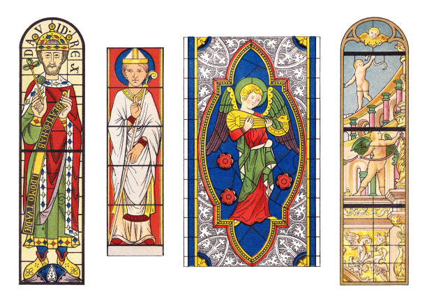 Stained glass - Vintage color illustration Vintage color illustration - Stained glass church borders stock illustrations