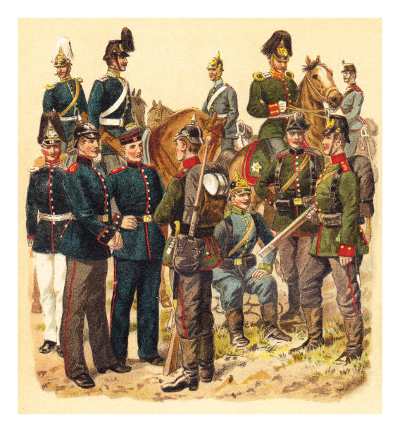 istock Historical military uniforms from Germany - Vintage color illustration 1382917879