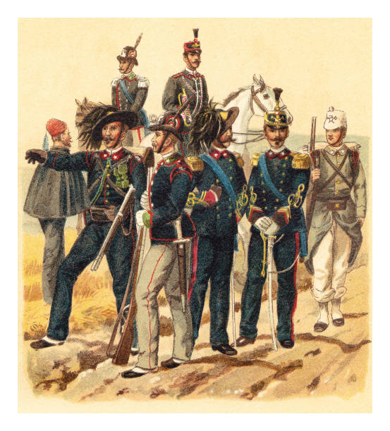 istock Historical military uniforms from Italy - Vintage color illustration 1382917882