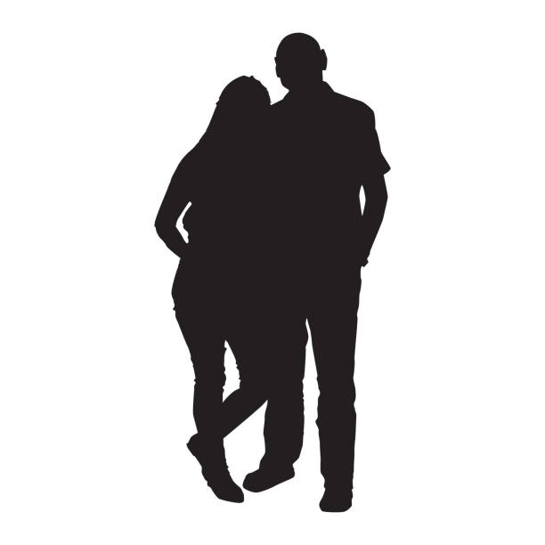 Couple silhouette isolated on white background. Silhouettes of man and woman standing. vector art illustration
