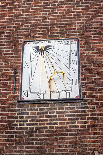 This was the inaugural Tunbridge Wells church, built in English baroque style between 1678-1684 and consecrated in 1887. The sundial  isn't dated but is thought to be from the 18th century. 'You may Waste but cannot Stop me' is meant to refer to the relentless marching of time and is ascribed to Alex Rae Facit, the designer.