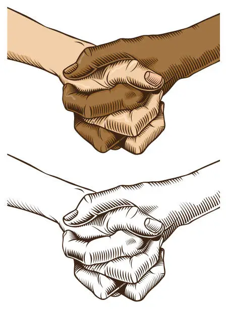 Vector illustration of Multi cultural clasped hands
