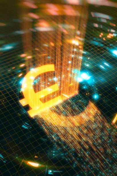 Digital work of currency symbol transfer or cryptocurrency mining