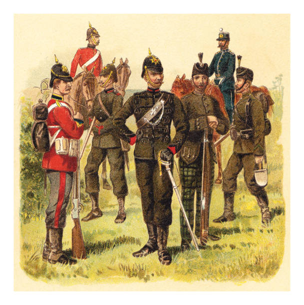 ilustraciones, imágenes clip art, dibujos animados e iconos de stock de uniformes militares históricos de gran bretaña - ilustración vintage a color - british colony