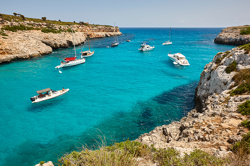 Turquoise waters in Mallorca. Pilota cove. Mediterranean coastline. Spain
