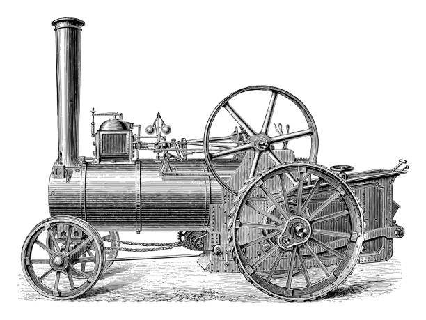 Old traction engine - Vintage engraved illustration Vintage engraved illustration isolated on white background - Old traction engine road going steam engine stock illustrations