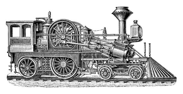 stockillustraties, clipart, cartoons en iconen met old locomotive - vintage engraved illustration - trein nederland