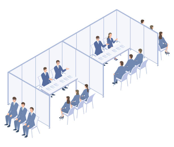 Isometric illustration of a job interview held in a company It is an isometric illustration of a job interview held in a company. interview stock illustrations