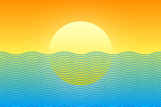 illustrazioni stock, clip art, cartoni animati e icone di tendenza di sole e mare onde stilizzate - summer pattern