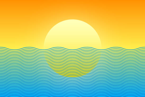 słońce i morze stylizowane fale - abstract summer sea vector stock illustrations