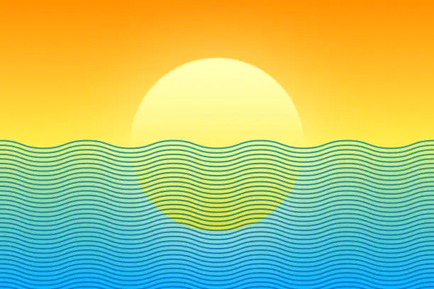 Vector illustration of Sun and sea stylised waves