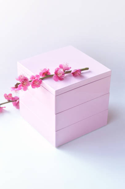istock Pink Ju-Bako & Red Plum Blossoms on the White Background 1383005913