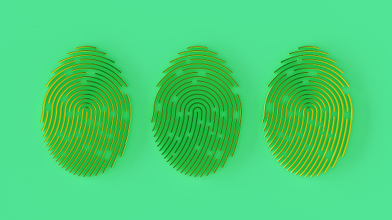 Digital fingerprint on a black background close up. 3d illustration.