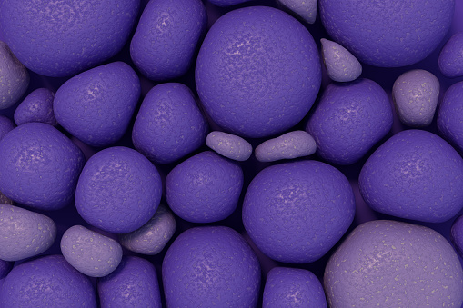 Soft stone spheres abstract purple color background, 3d render.