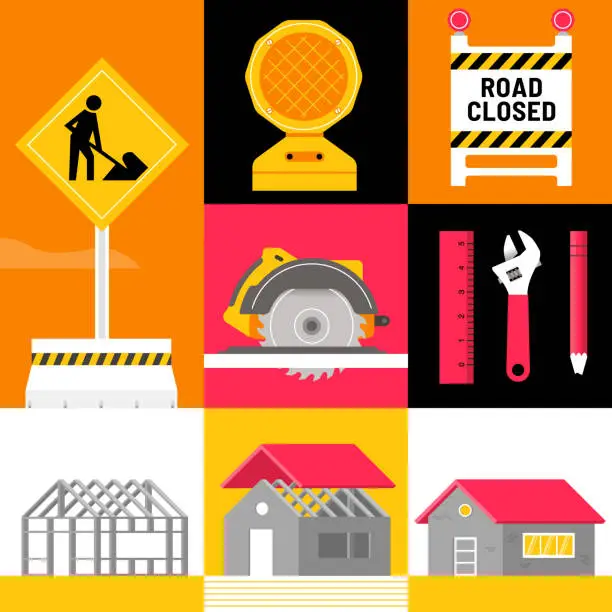 Vector illustration of Construction items