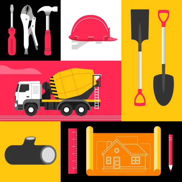 Vector illustration of Construction items