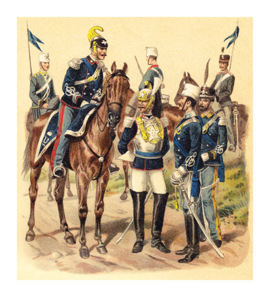 istock Historical military uniforms from Italy (Cavalry) - Vintage color illustration 1383009582