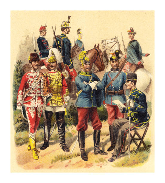 historyczne mundury wojskowe z austrii i węgier (kawaleria) - ilustracja w kolorze vintage - dutch colonial stock illustrations