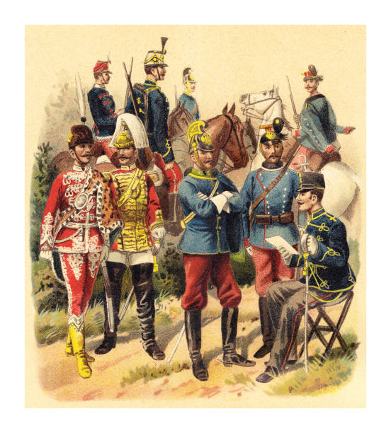 ilustrações, clipart, desenhos animados e ícones de uniformes militares históricos da áustria e hungria (cavalaria) - ilustração de cores vintage - dutch colonial