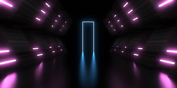 istock 3D abstract background with neon lights. neon tunnel  .space construction . .3d illustration 1383009929