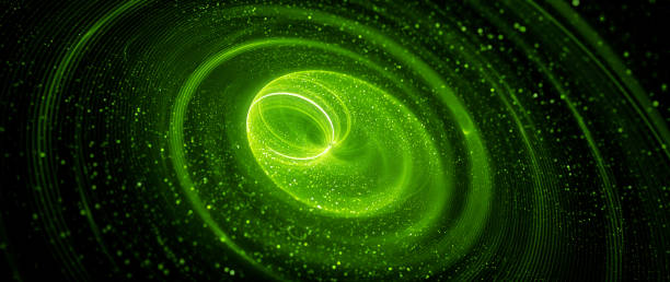 green glowing spinning spreader abstract widescreen background - ethereal imagens e fotografias de stock