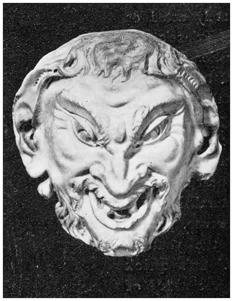 Antique travel photographs of Florence and Tuscany: Mask of a Satyr by Michelangelo Antique travel photographs of Florence and Tuscany: Mask of a Satyr by Michelangelo michelangelo stock illustrations